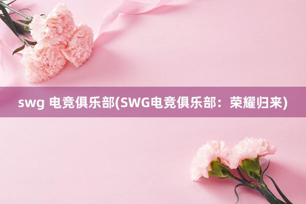 swg 电竞俱乐部(SWG电竞俱乐部：荣耀归来)