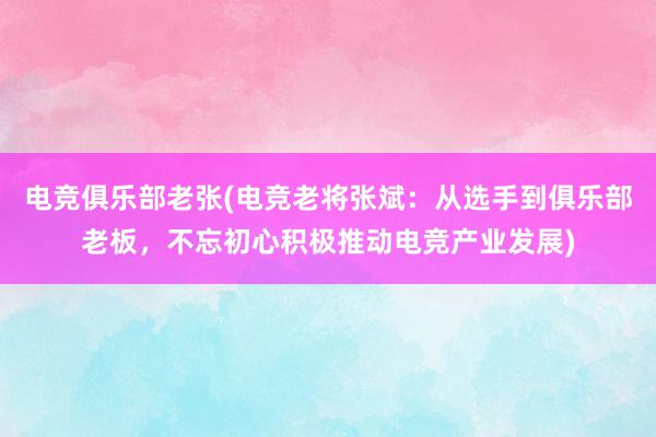 电竞俱乐部老张(电竞老将张斌：从选手到俱乐部老板，不忘初心积极推动电竞产业发展)