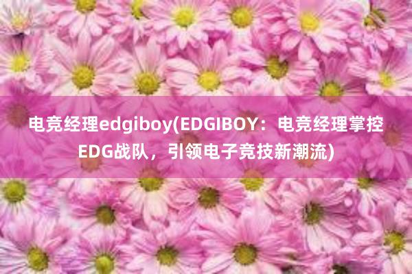 电竞经理edgiboy(EDGIBOY：电竞经理掌控EDG战队，引领电子竞技新潮流)