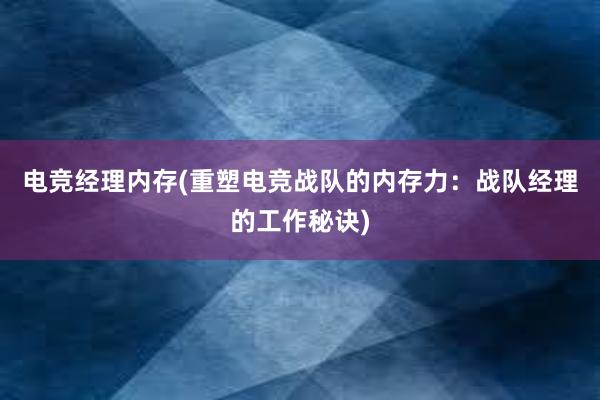 电竞经理内存(重塑电竞战队的内存力：战队经理的工作秘诀)