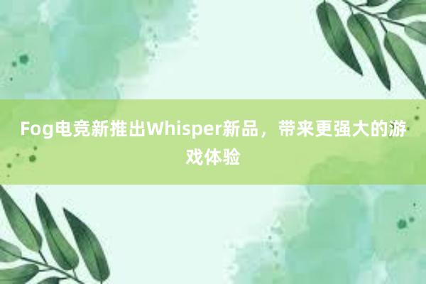 Fog电竞新推出Whisper新品，带来更强大的游戏体验