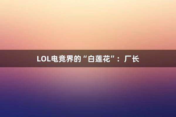 LOL电竞界的“白莲花”：厂长