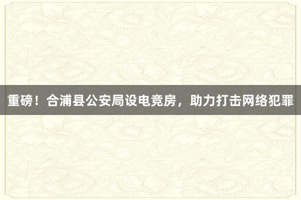 重磅！合浦县公安局设电竞房，助力打击网络犯罪